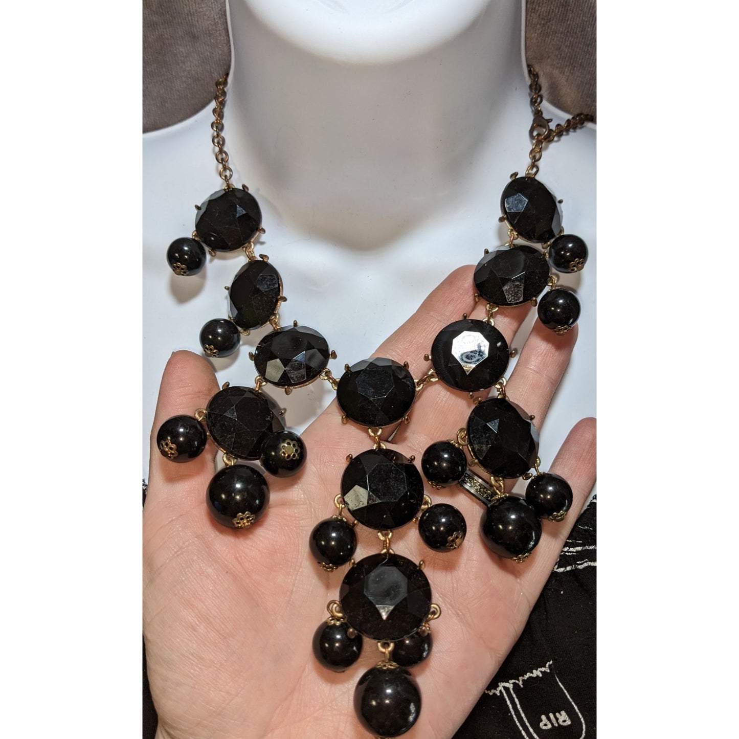 Glam Goth Statement Necklace With Black Faceted Gems