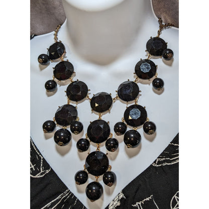 Glam Goth Statement Necklace With Black Faceted Gems