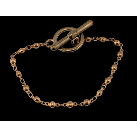 Simple Minimalist Gold-Tone Beaded Chain Bracelet With Toggle Clasp
