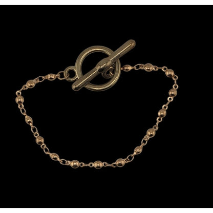 Simple Minimalist Gold-Tone Beaded Chain Bracelet With Toggle Clasp