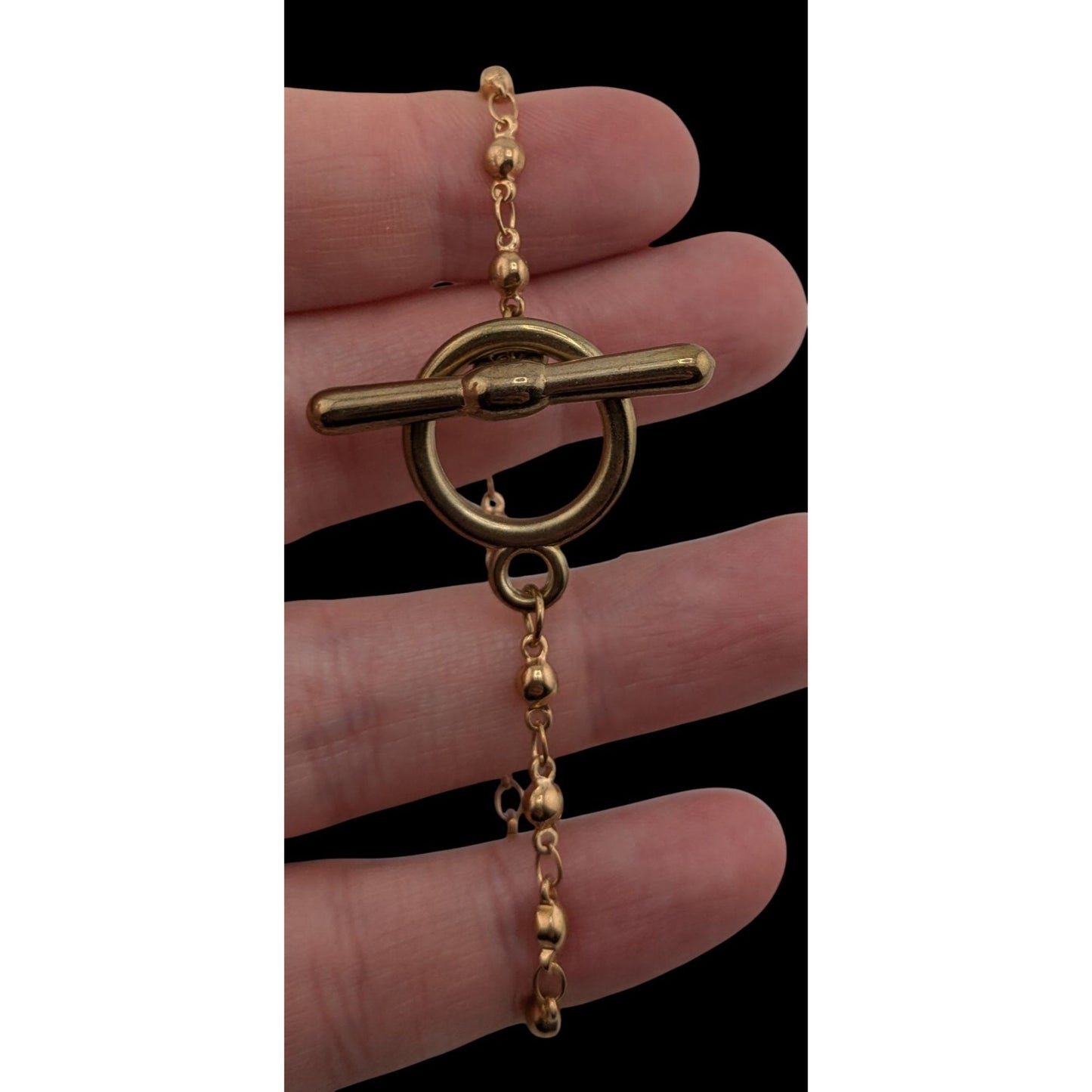 Simple Minimalist Gold-Tone Beaded Chain Bracelet With Toggle Clasp