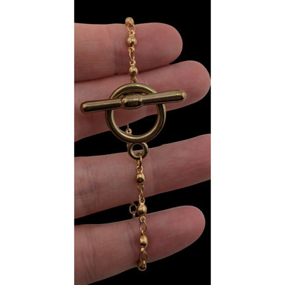 Simple Minimalist Gold-Tone Beaded Chain Bracelet With Toggle Clasp