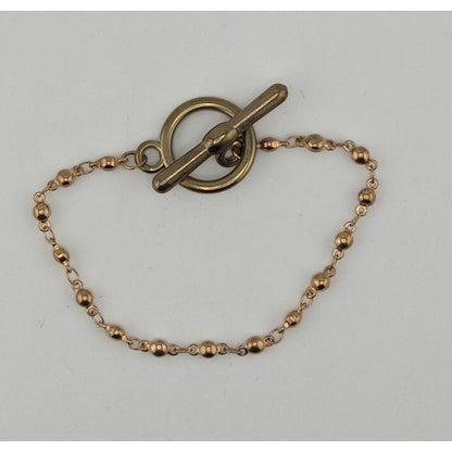 Simple Minimalist Gold-Tone Beaded Chain Bracelet With Toggle Clasp