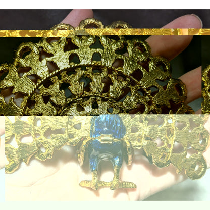 Vintage Metal Jeweled Peacock Trinket Box