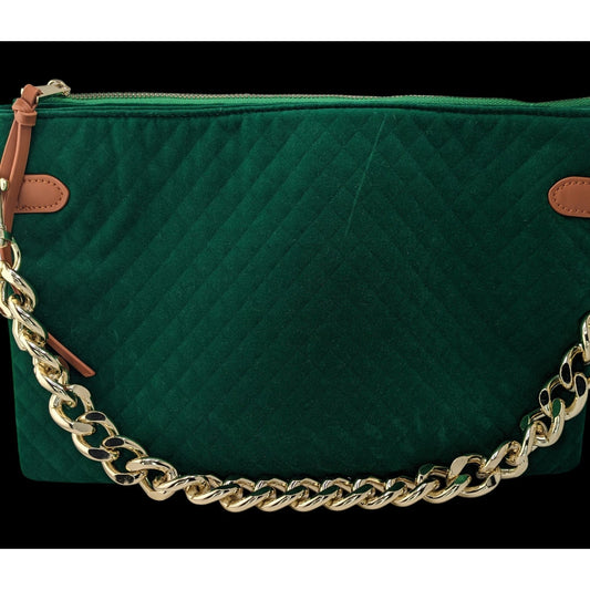 Thomas & Lee Company Quilted Green Velvet Shoulder Bag With Gold Chain Strap