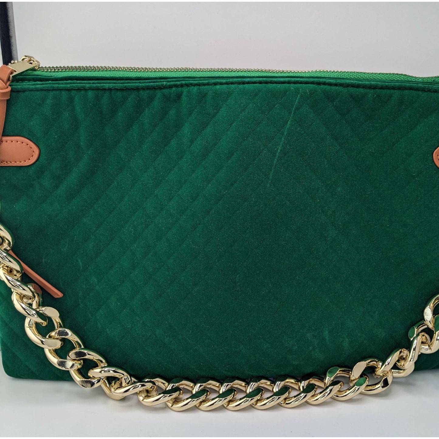 Thomas & Lee Company Quilted Green Velvet Shoulder Bag With Gold Chain Strap