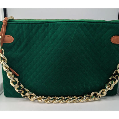 Thomas & Lee Company Quilted Green Velvet Shoulder Bag With Gold Chain Strap