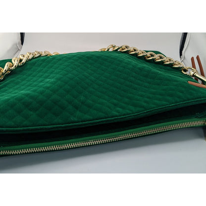 Thomas & Lee Company Quilted Green Velvet Shoulder Bag With Gold Chain Strap