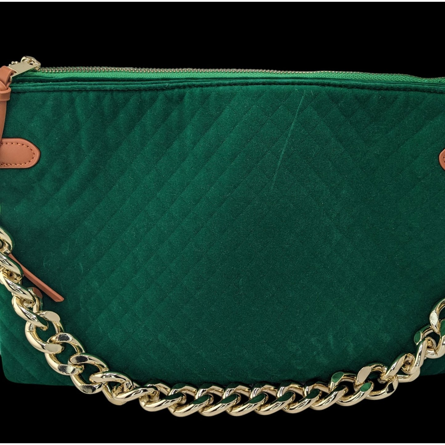 Thomas & Lee Company Quilted Green Velvet Shoulder Bag With Gold Chain Strap