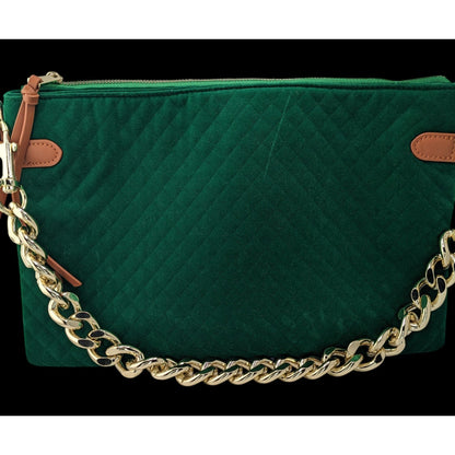 Thomas & Lee Company Quilted Green Velvet Shoulder Bag With Gold Chain Strap