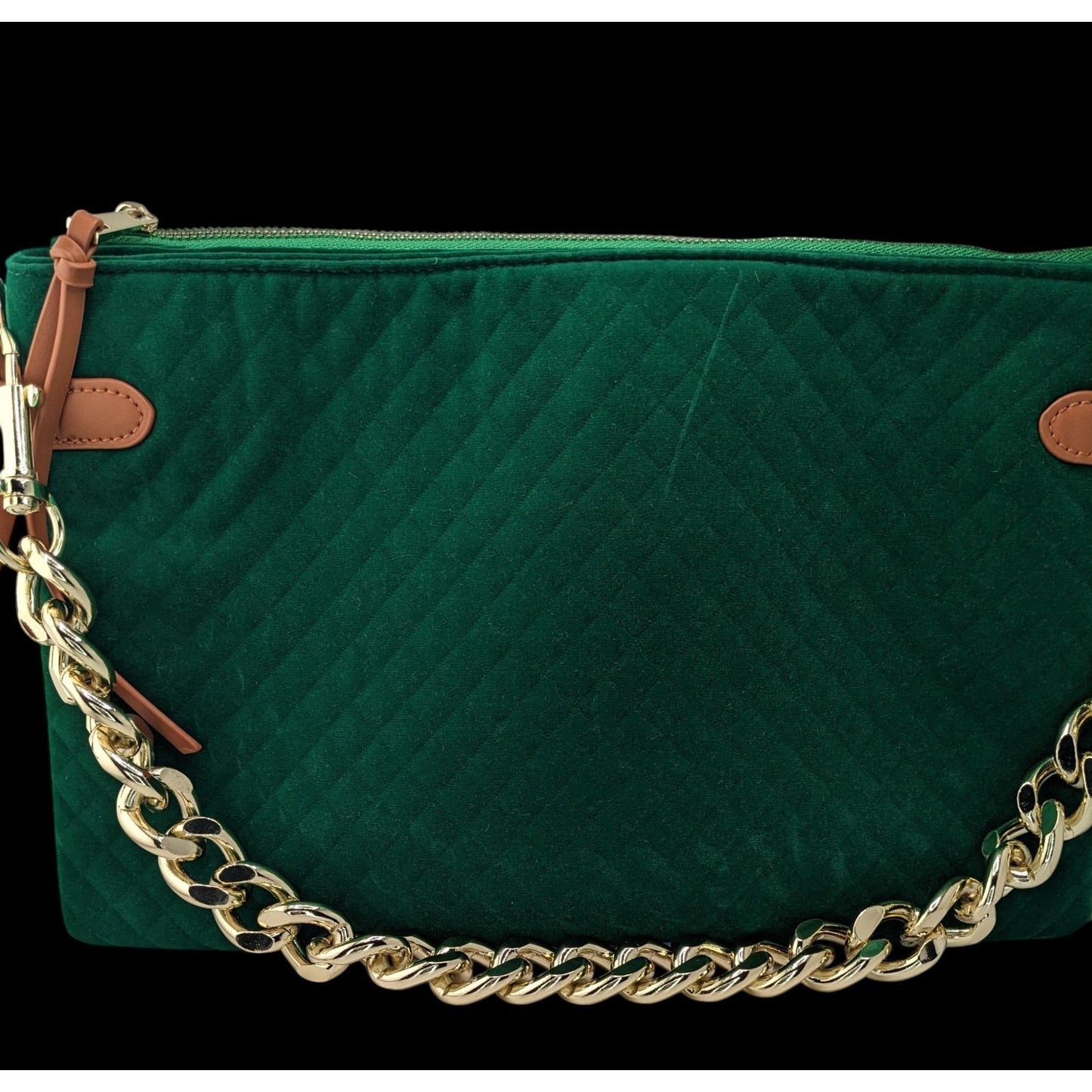 Thomas & Lee Company Quilted Green Velvet Shoulder Bag With Gold Chain Strap