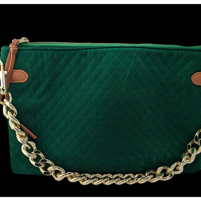 Thomas & Lee Company Quilted Green Velvet Shoulder Bag With Gold Chain Strap