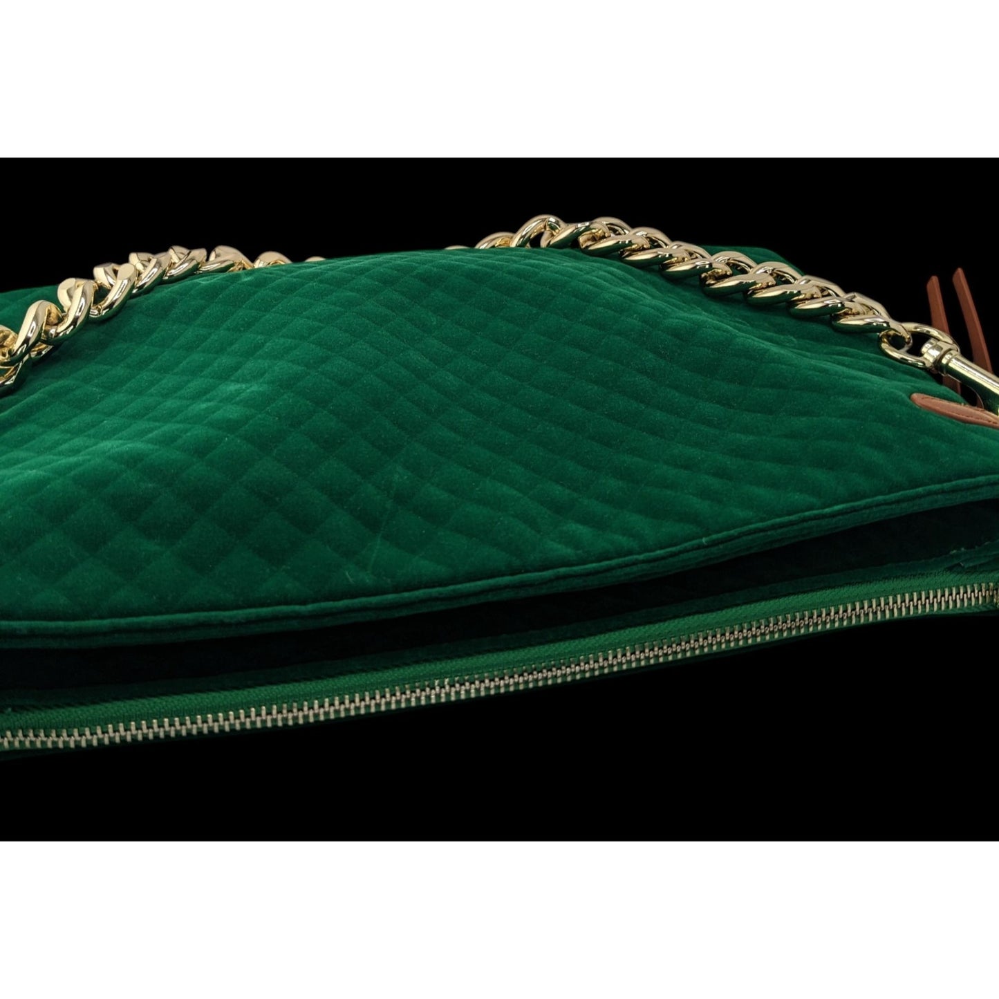 Thomas & Lee Company Quilted Green Velvet Shoulder Bag With Gold Chain Strap