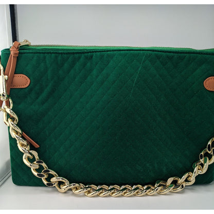 Thomas & Lee Company Quilted Green Velvet Shoulder Bag With Gold Chain Strap