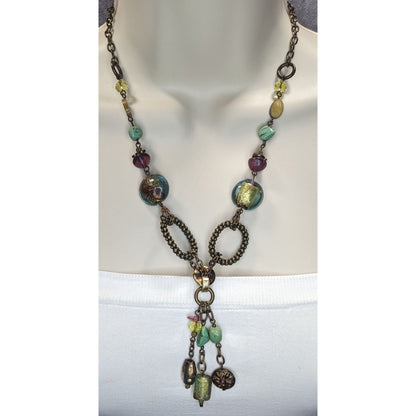 90s Boho Artisan Coldwater Creek Beaded Tassel Statement Necklace