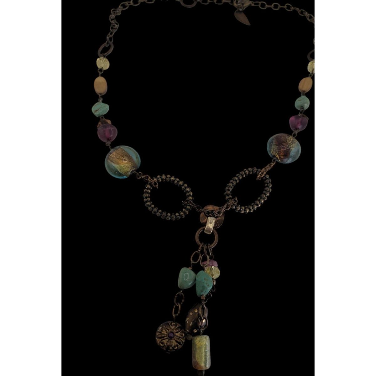 90s Boho Artisan Coldwater Creek Beaded Tassel Statement Necklace