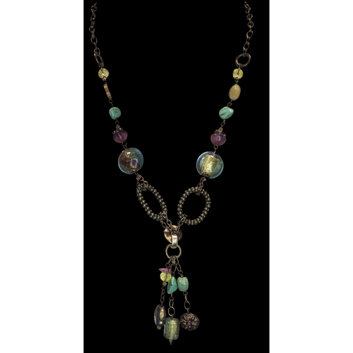 90s Boho Artisan Coldwater Creek Beaded Tassel Statement Necklace