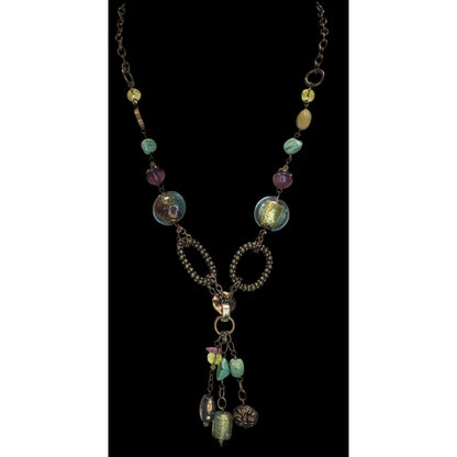 90s Boho Artisan Coldwater Creek Beaded Tassel Statement Necklace