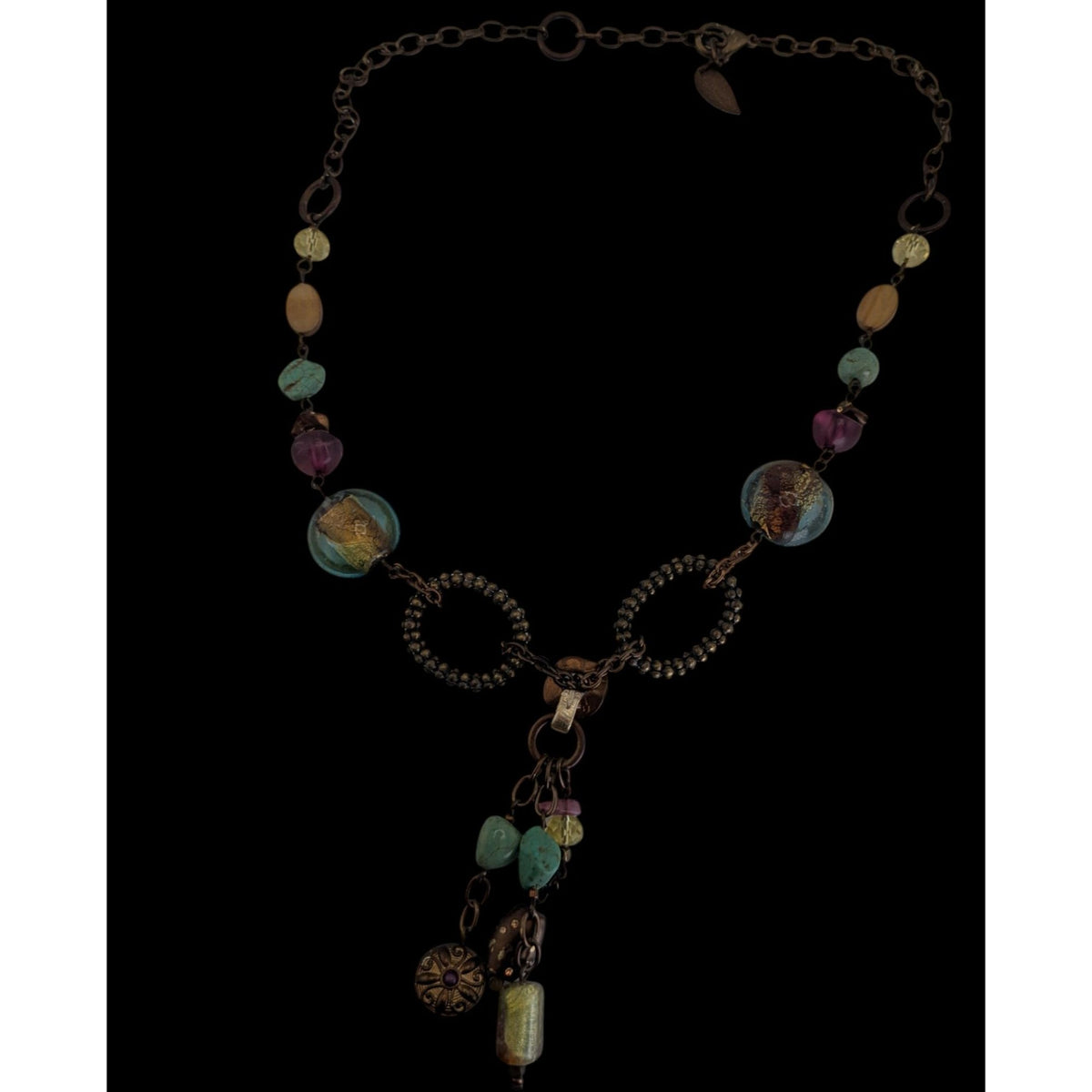 90s Boho Artisan Coldwater Creek Beaded Tassel Statement Necklace