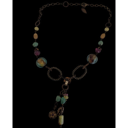 90s Boho Artisan Coldwater Creek Beaded Tassel Statement Necklace