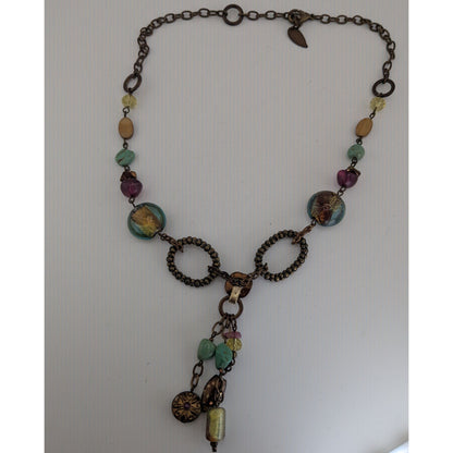90s Boho Artisan Coldwater Creek Beaded Tassel Statement Necklace