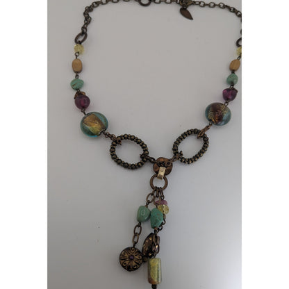 90s Boho Artisan Coldwater Creek Beaded Tassel Statement Necklace