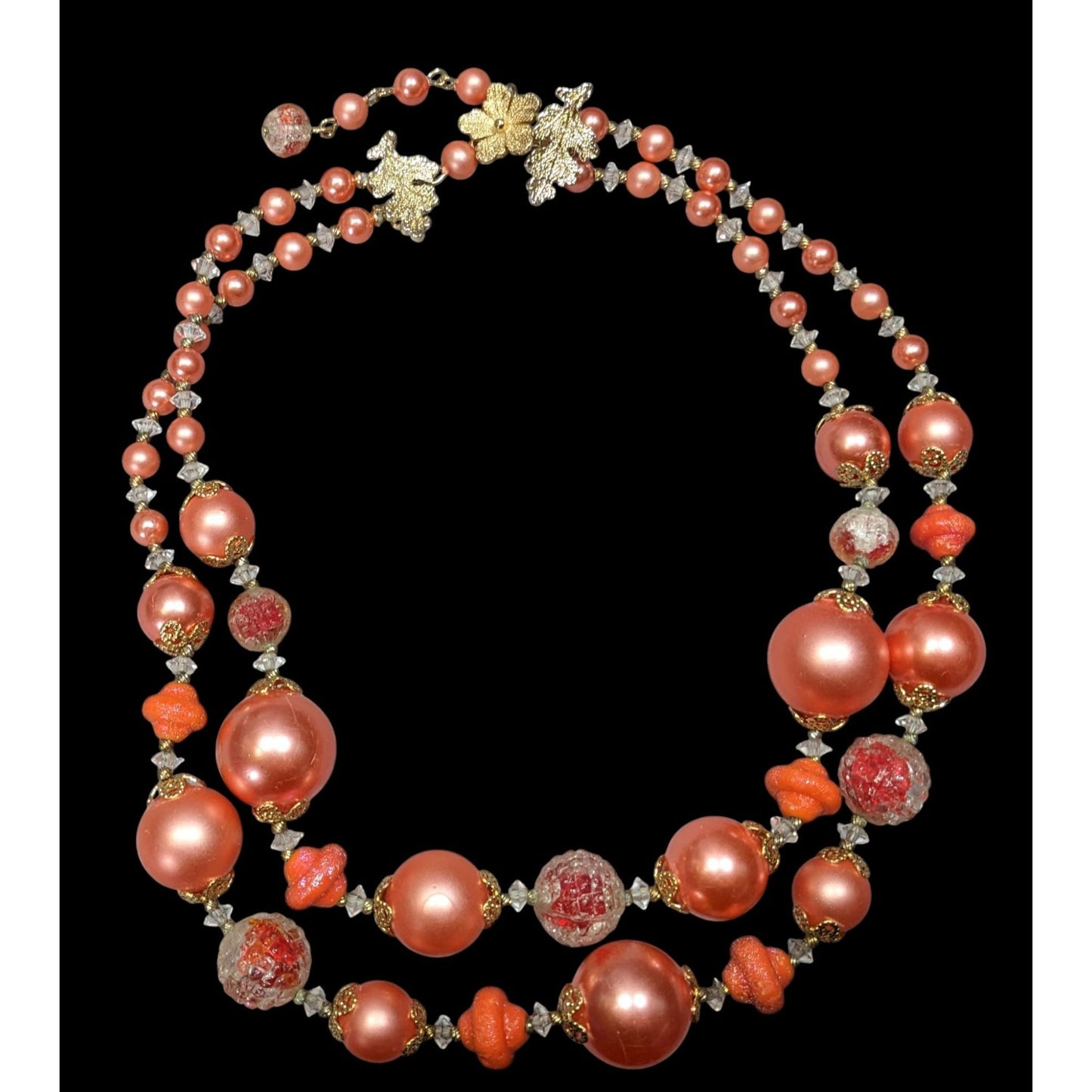Vintage 1940s Rare Vendome Rose Pink Faux Pearl Layered Necklace