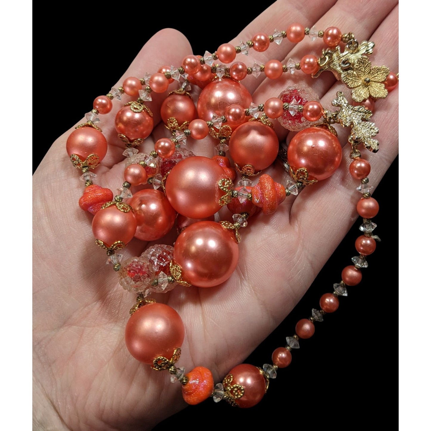 Vintage 1940s Rare Vendome Rose Pink Faux Pearl Layered Necklace