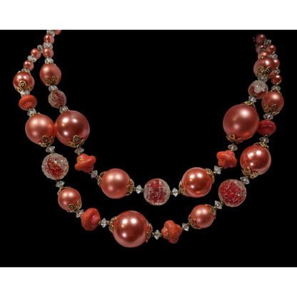 Vintage 1940s Rare Vendome Rose Pink Faux Pearl Layered Necklace