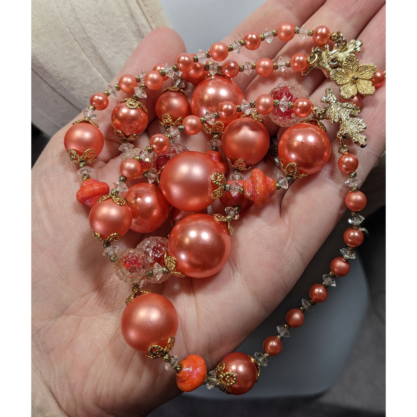 Vintage 1940s Rare Vendome Rose Pink Faux Pearl Layered Necklace