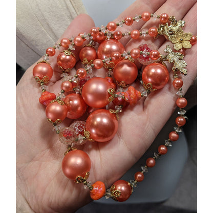 Vintage 1940s Rare Vendome Rose Pink Faux Pearl Layered Necklace