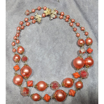 Vintage 1940s Rare Vendome Rose Pink Faux Pearl Layered Necklace