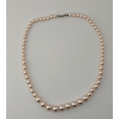 Coquette Pink Pearl Beaded Necklace Graduated Faux Pearl Classic Romantic Jewelry