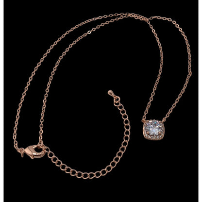Elegant Romantic Rose Gold Tone Pendant Necklace With Sparkling Cushion-Cut Gem Accent