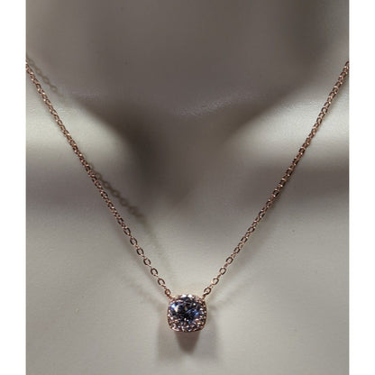 Elegant Romantic Rose Gold Tone Pendant Necklace With Sparkling Cushion-Cut Gem Accent