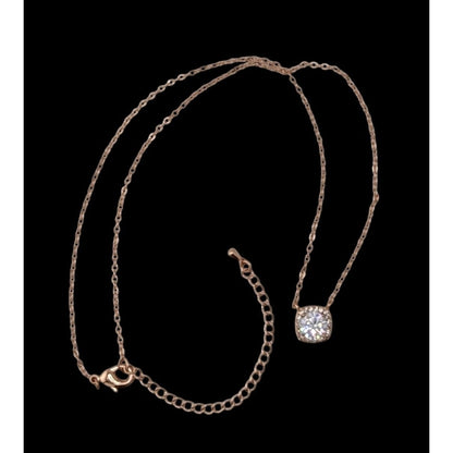 Elegant Romantic Rose Gold Tone Pendant Necklace With Sparkling Cushion-Cut Gem Accent