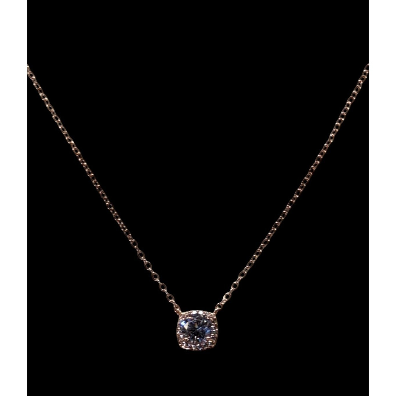 Elegant Romantic Rose Gold Tone Pendant Necklace With Sparkling Cushion-Cut Gem Accent