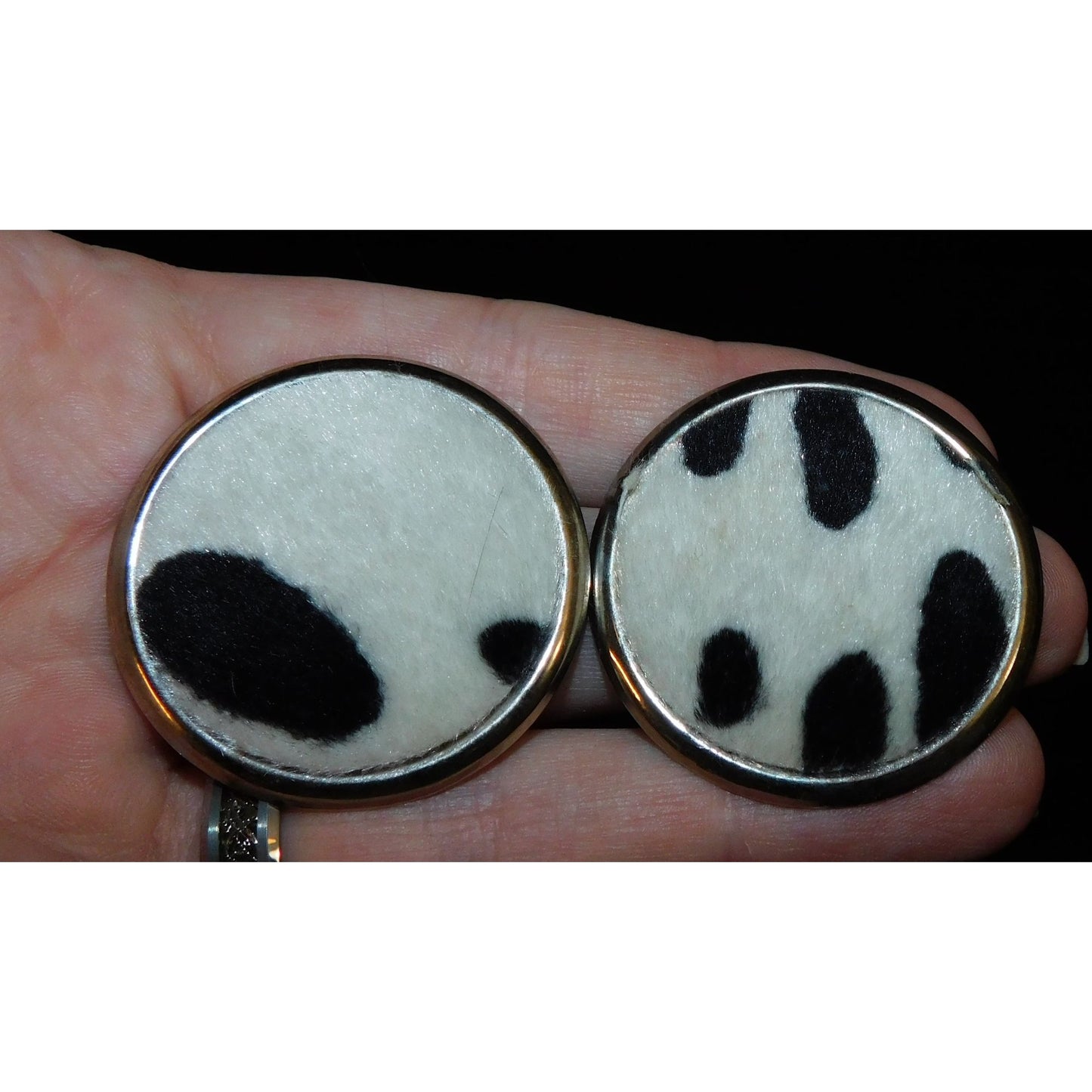 Vintage Fuzzy Animal Spot Black And White Earrings