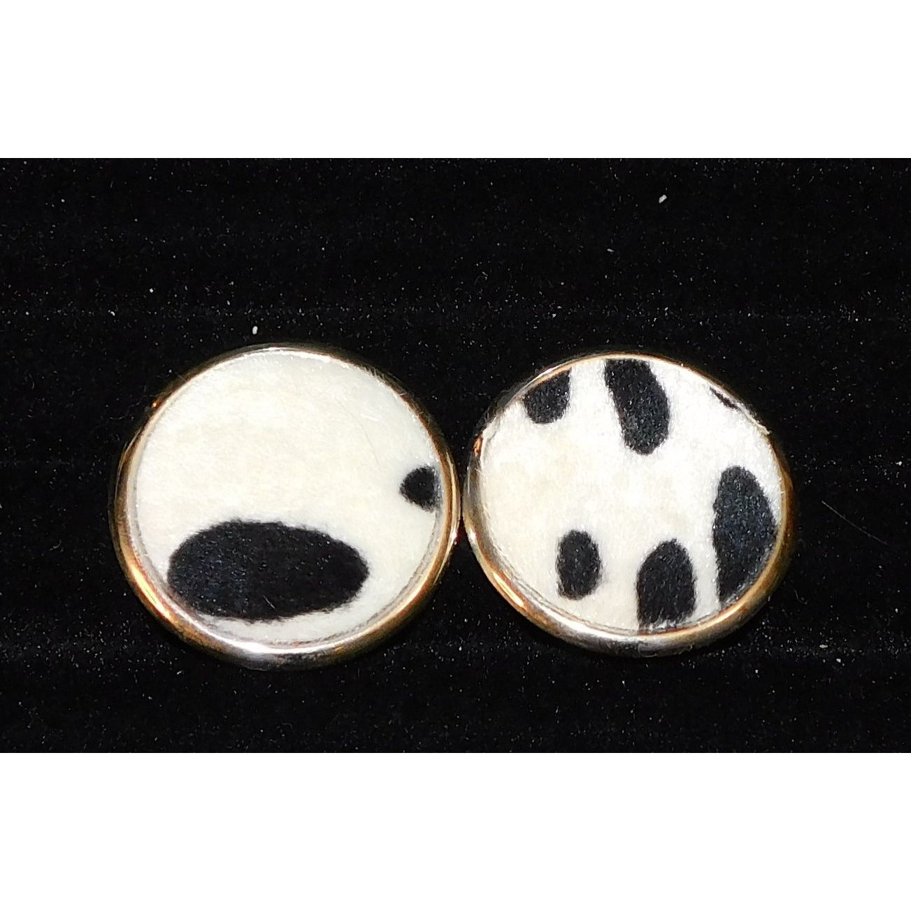 Vintage Fuzzy Animal Spot Black And White Earrings