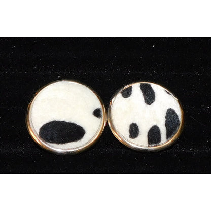 Vintage Fuzzy Animal Spot Black And White Earrings