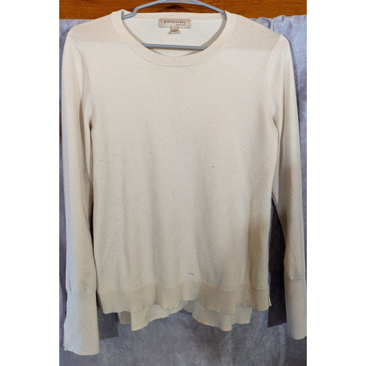 Philosophy Ivory Knit Sweater With Buttoned Cuffs Ruffle Hem Size Large