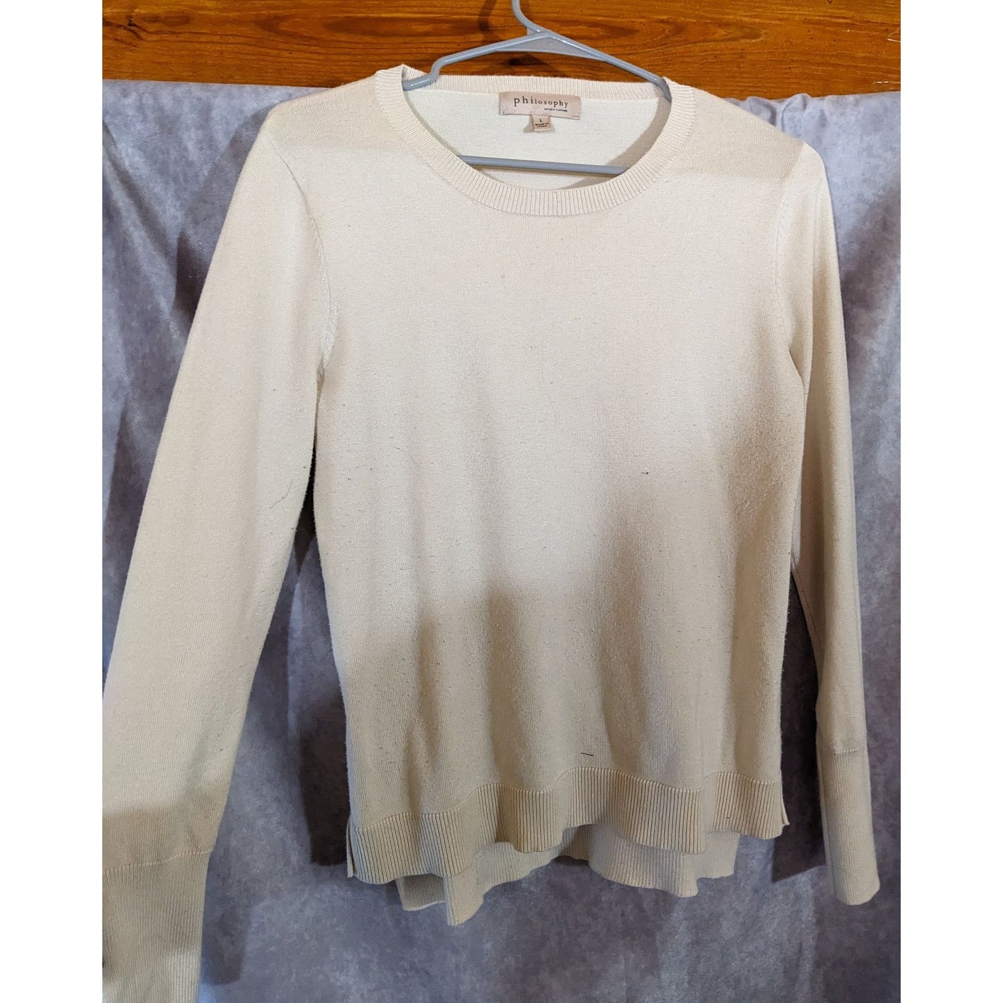 Philosophy Ivory Knit Sweater With Buttoned Cuffs Ruffle Hem Size Large