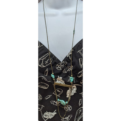 Handmade Boho Turquoise Style Stone Gold Tone Layered Bar Necklace 28 Inch