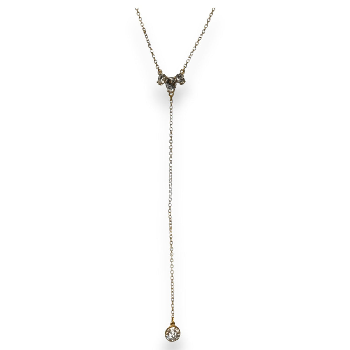 J.Crew Glam Crystal Clear Gold Tone Y Drop Lariat Necklace 18 Inch