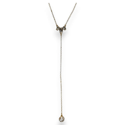 J.Crew Glam Crystal Clear Gold Tone Y Drop Lariat Necklace 18 Inch