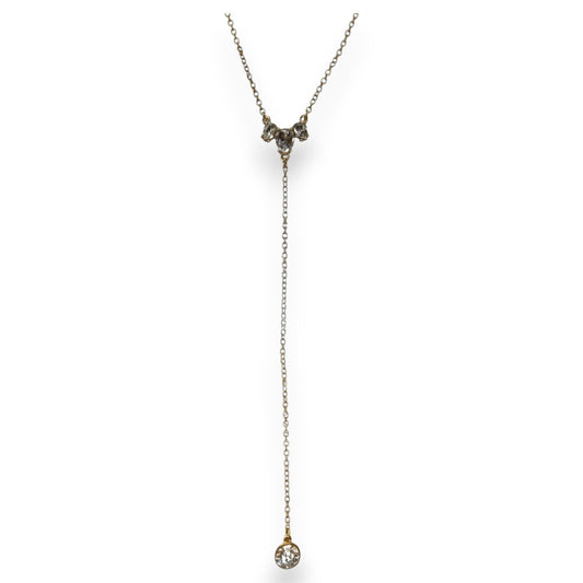J.Crew Glam Crystal Clear Gold Tone Y Drop Lariat Necklace 18 Inch
