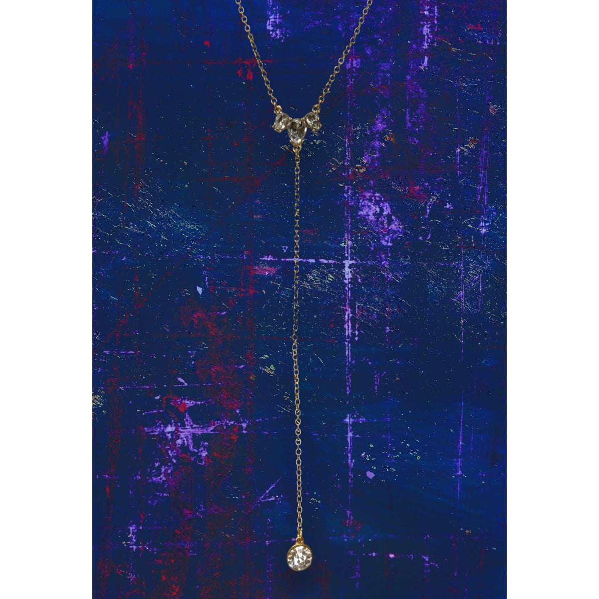 J.Crew Glam Crystal Clear Gold Tone Y Drop Lariat Necklace 18 Inch