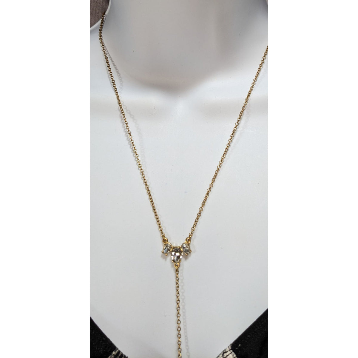 J.Crew Glam Crystal Clear Gold Tone Y Drop Lariat Necklace 18 Inch