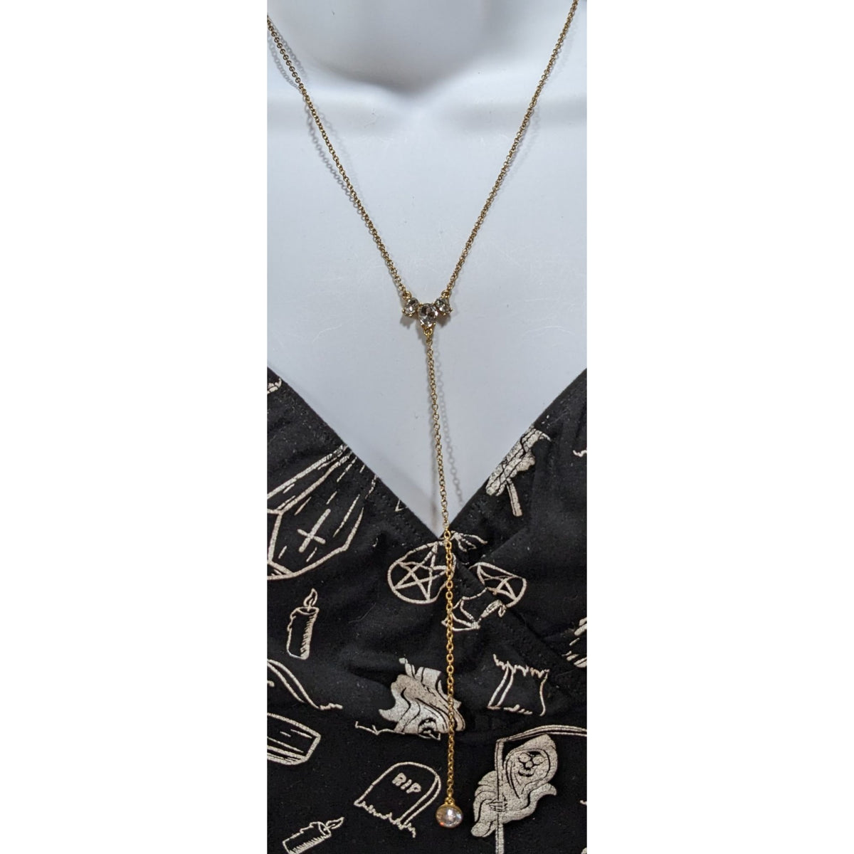 J.Crew Glam Crystal Clear Gold Tone Y Drop Lariat Necklace 18 Inch