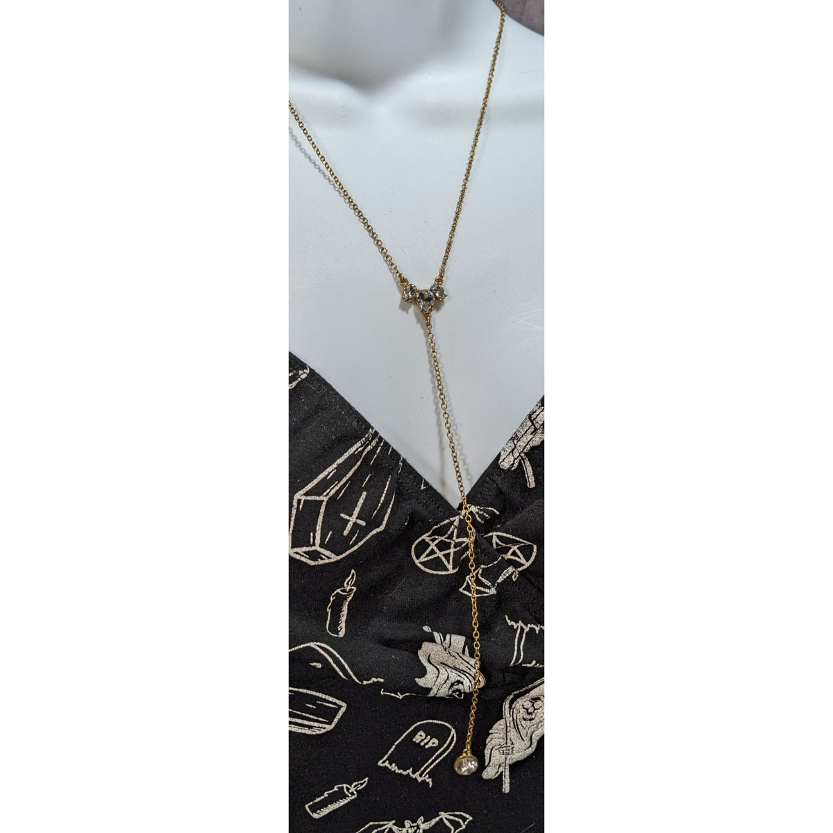 J.Crew Glam Crystal Clear Gold Tone Y Drop Lariat Necklace 18 Inch